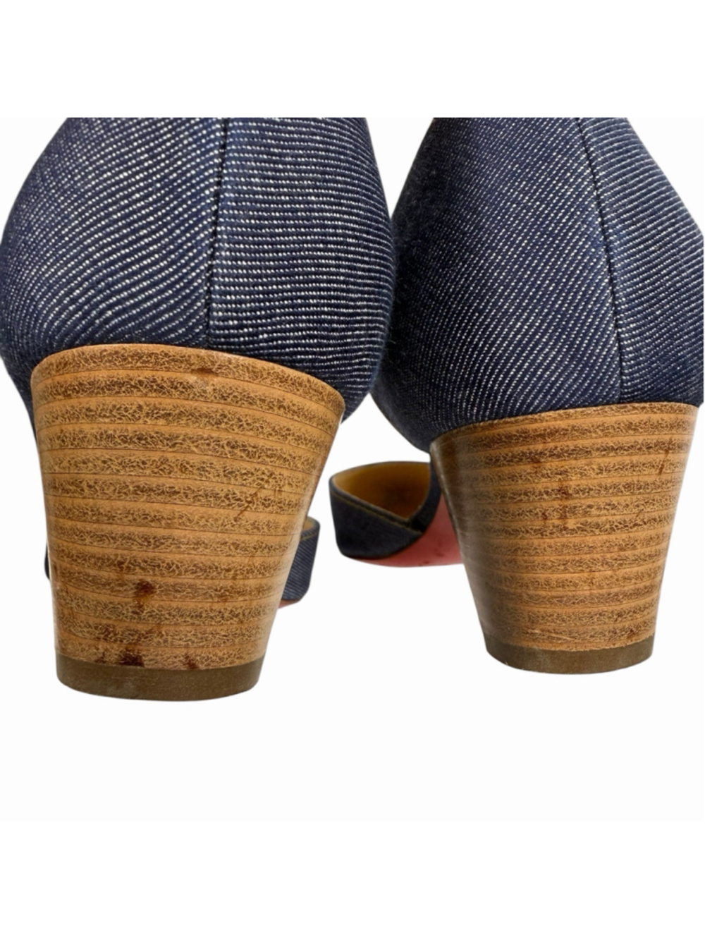 Christian Louboutin Karera 45 Denim Pointed Toe D’Orsay Pumps Wood Heel EU 39 - Picture 12 of 16